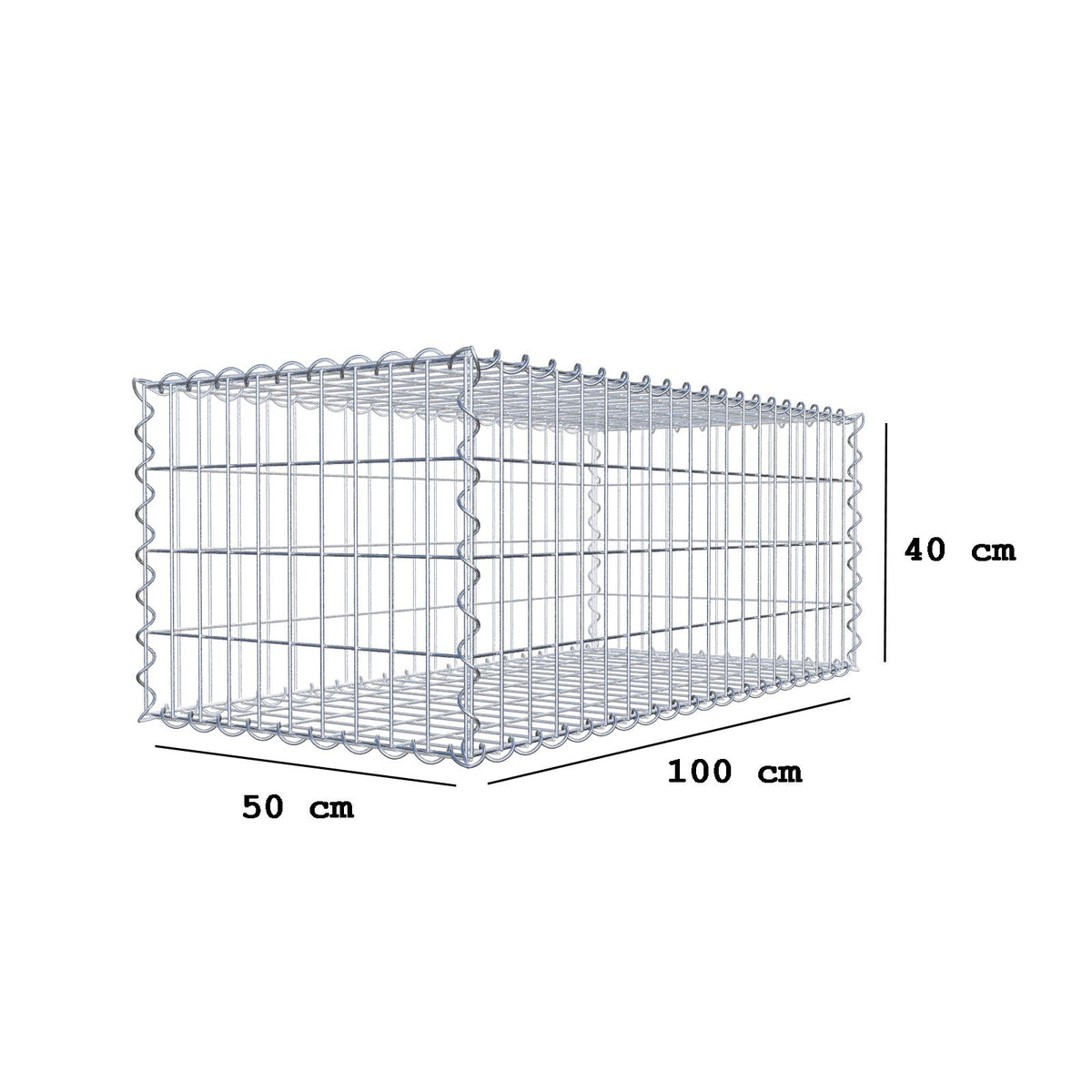 Gabione 100 cm x 40 cm x 50 cm (L x H x T), Maschenweite 5 cm x 10 cm, Spirale