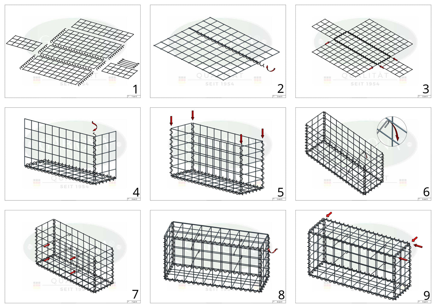 Juego de 2 gaviones de 100 cm x 100 cm x 50 cm (largo x alto x fondo), malla de 10 x 10 cm, en espiral