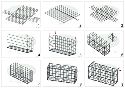 Juego de 2 gaviones de 100 cm x 100 cm x 50 cm (largo x alto x fondo), malla de 10 x 10 cm, en espiral