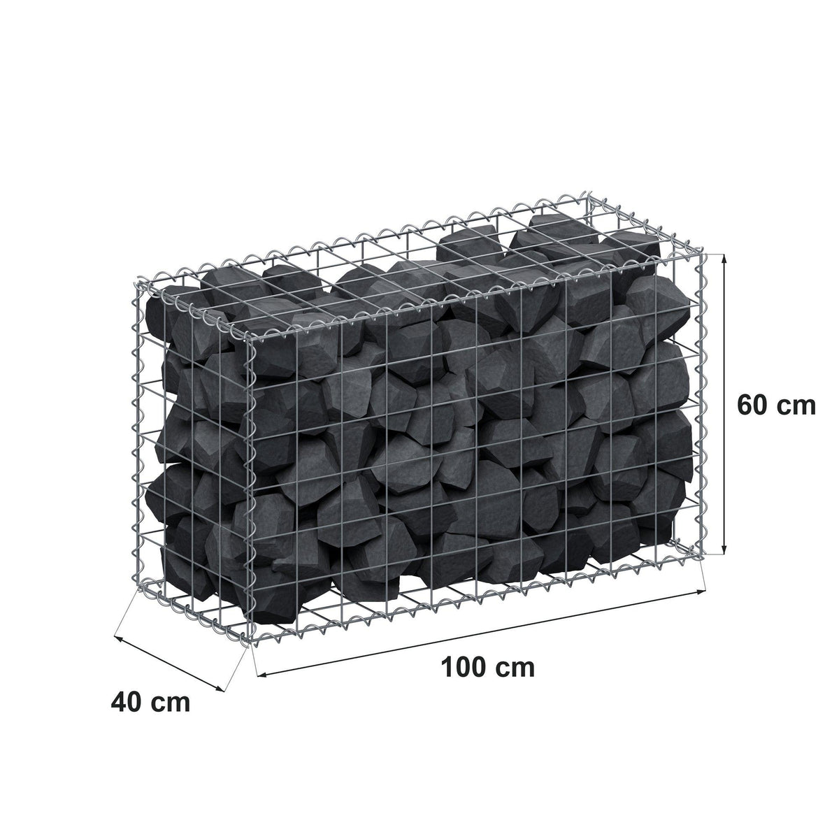 Gabion 100 cm x 60 cm x 40 cm (L x H x P), mailles 10 cm x 10 cm, spirale
