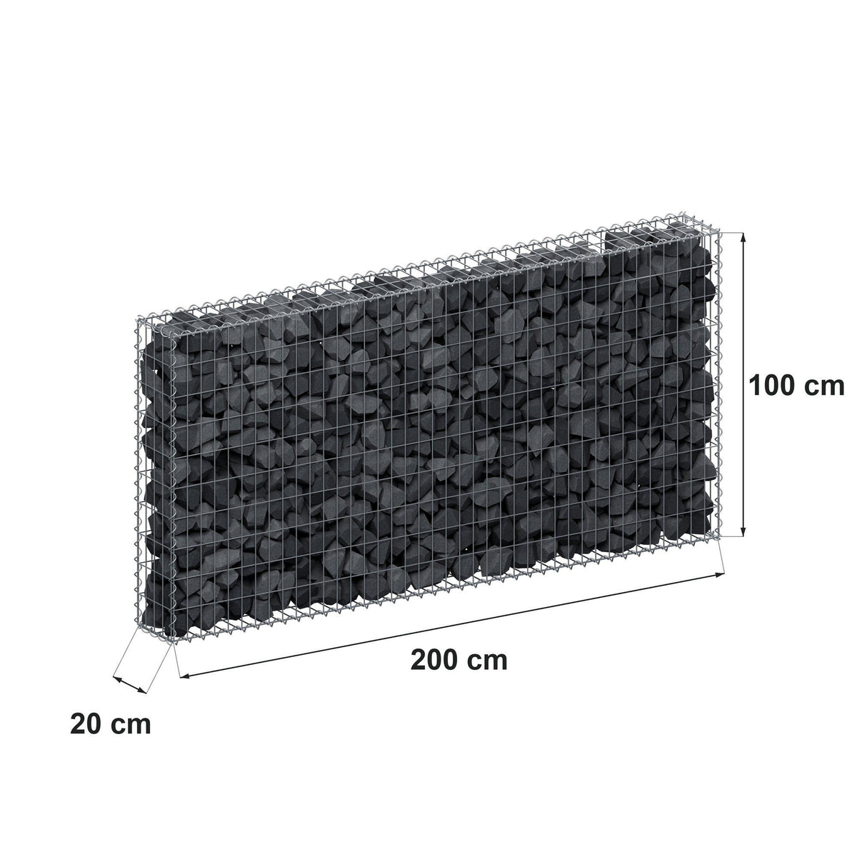 Gavión 200 cm x 100 cm x 20 cm (L x A x P), malla 5 cm x 10 cm, espiral