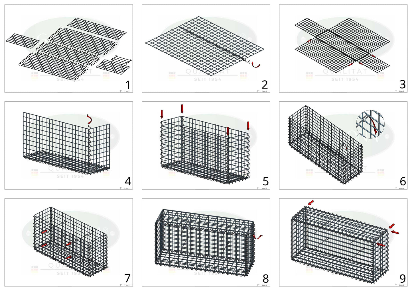 Set of 2 gabions 100 cm x 100 cm x 20 cm (L x H x D), mesh size 5 x 5 cm, spiral