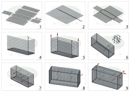 Set of 2 gabions 100 cm x 100 cm x 20 cm (L x H x D), mesh size 5 x 5 cm, spiral