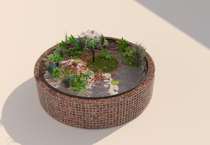 Gabion bassin surélevé rond, diamètre extérieur 202 cm, hauteur 50 cm, mailles 5 x 5 cm, épaisseur de paroi 15 cm