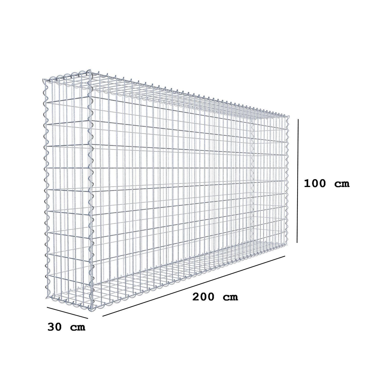 Gabbione 200 cm x 100 cm x 30 cm (L x H x P), maglia 5 cm x 10 cm, spirale