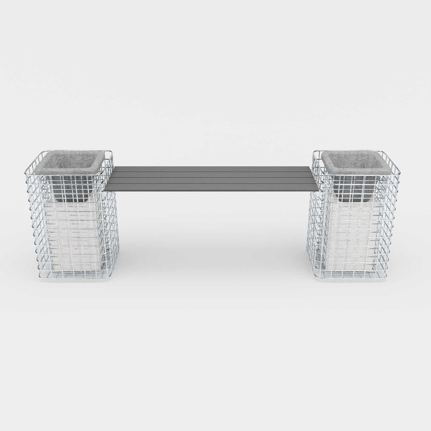 Banco de jardín 2 pilares para flores - 200 x 62 x 42 ( L x A x P) MW 5 x 5 cm galvanizado en caliente, con encimera reciclada en antracita