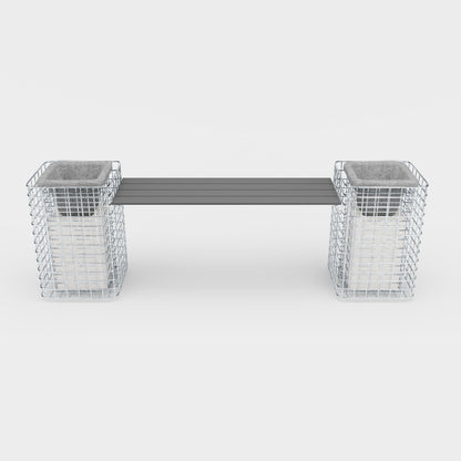 Banco de jardín 2 pilares para flores - 200 x 62 x 42 ( L x A x P) MW 5 x 5 cm galvanizado en caliente, con encimera reciclada en antracita