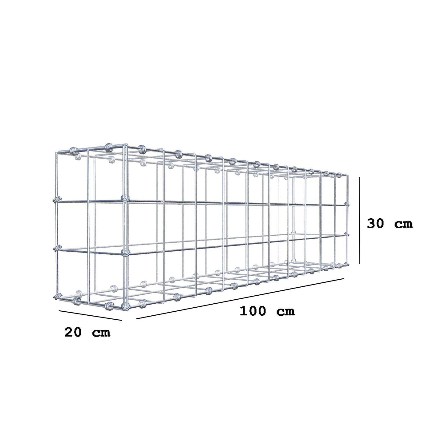 Gabion 100 cm x 30 cm x 20 cm (L x H x D), maskestørrelse 10 x 10 cm, spiralring