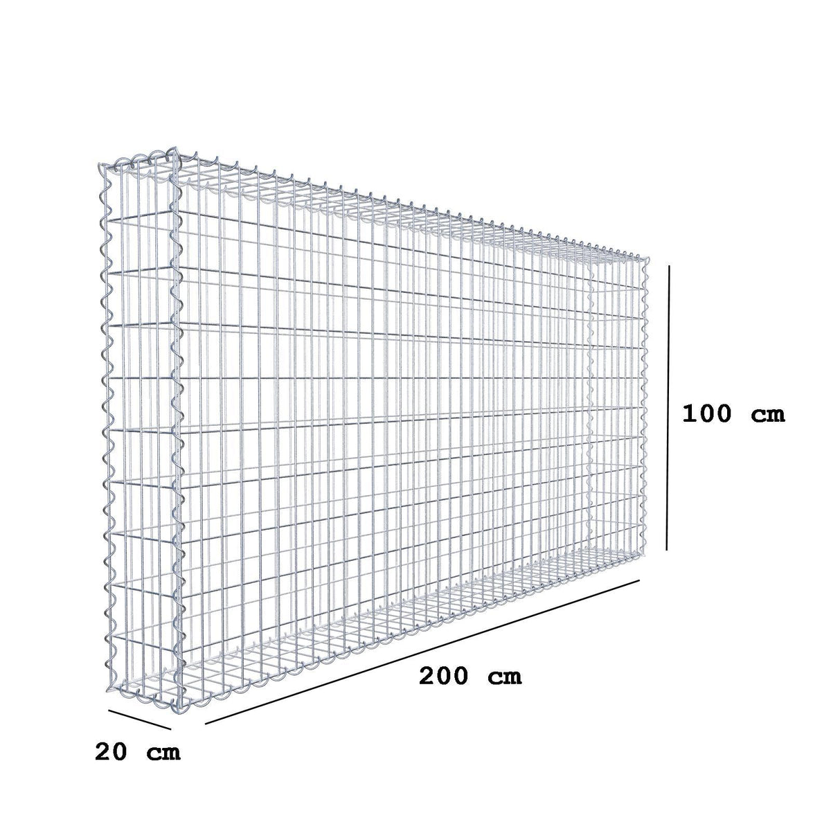 Gavión 200 cm x 100 cm x 20 cm (L x A x P), malla 5 cm x 10 cm, espiral