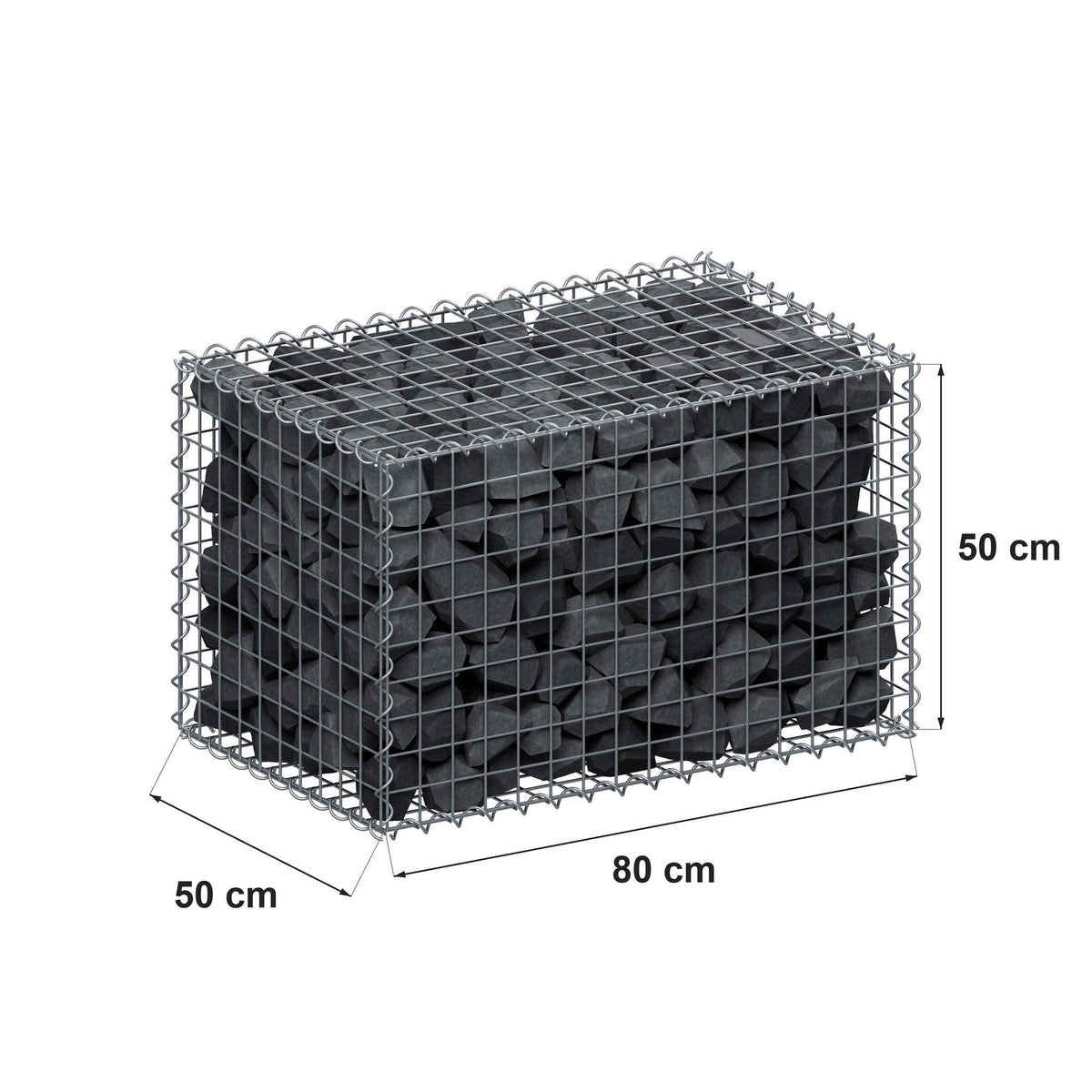 Gabion 80 cm x 50 cm x 50 cm (L x H x D), maskestørrelse 5 cm x 5 cm, spiral