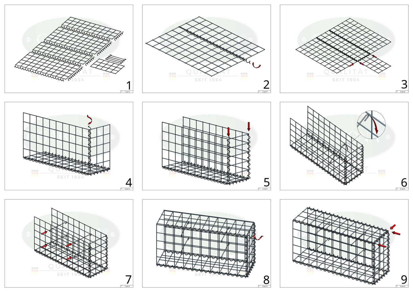Opvokset gabion type 2 40 cm x 40 cm x 40 cm (L x H x D), maskestørrelse 10 cm x 10 cm, spiral