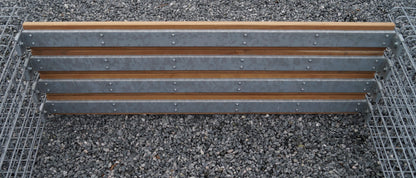 Banc de jardin avec 2 gabions - bois de Cumaru, 200 cm de long x 60 cm de haut x 37 cm de profondeur, galvanisé, MW 5 x 5 cm