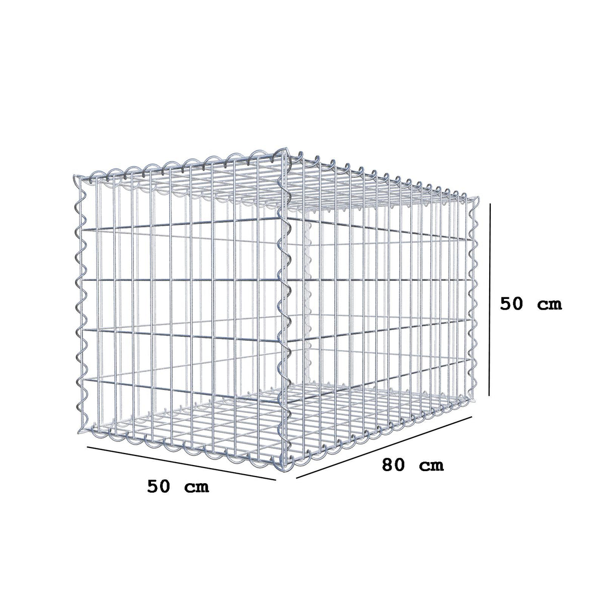 Gabion 80 cm x 50 cm x 50 cm (L x H x D), maskstorlek 5 cm x 10 cm, spiral