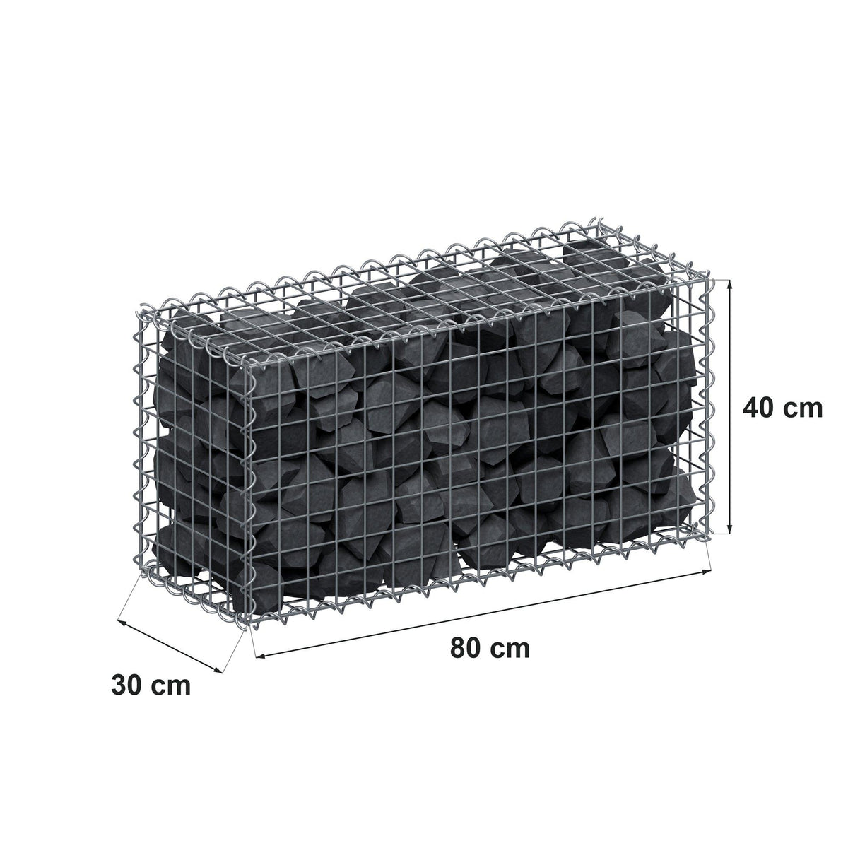 Gabion 80 cm x 40 cm x 30 cm (L x H x D), maskstorlek 5 cm x 5 cm, spiral