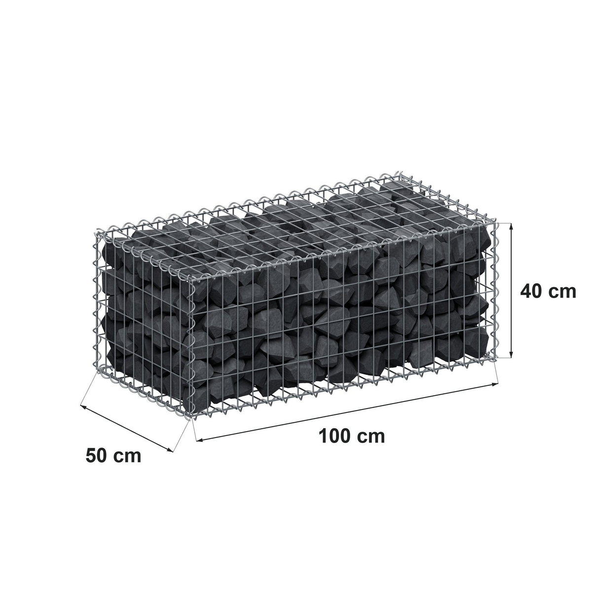Gabione 100 cm x 40 cm x 50 cm (L x H x T), Maschenweite 5 cm x 10 cm, Spirale