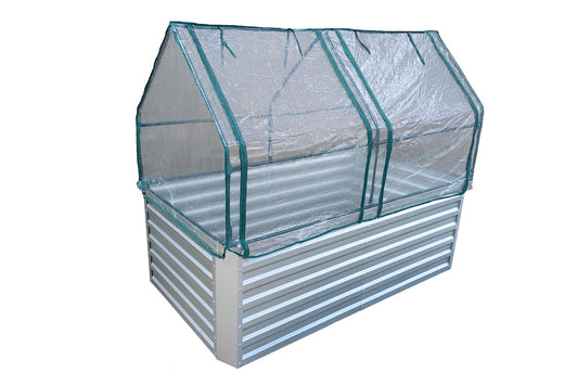 Upphöjd bädd av galvaniserad plåt med topp - Mått utan topp: 184 x 60 x 90 cm (L x H x D, planteringsmått)