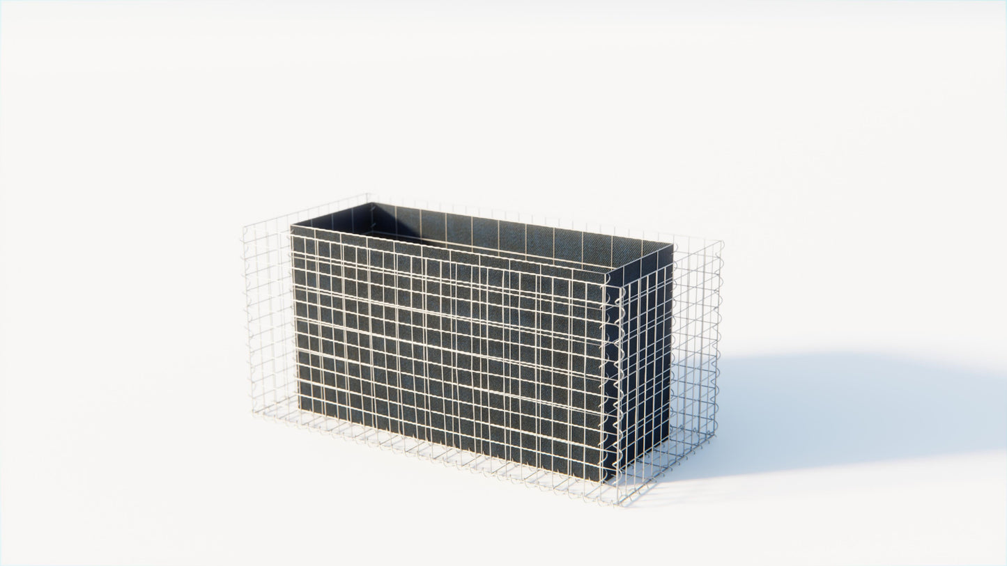 Lecho elevado rectangular 130 cm x 60 cm x 60 cm (largo x alto x fondo), malla 5 x 10 cm, espesor de pared 10 cm