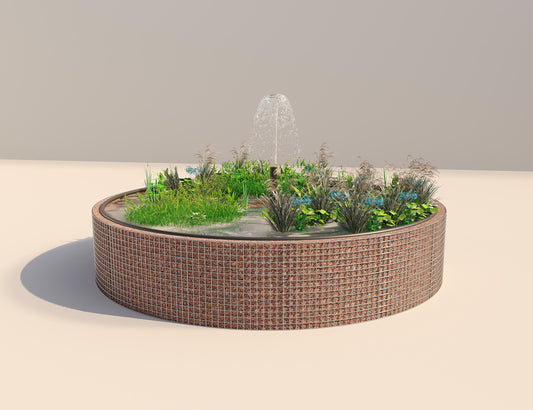 Gabião de lago elevado redondo, diâmetro exterior 412 cm, altura 80 cm, dimensão da malha 5 x 5 cm, espessura da parede 15 cm