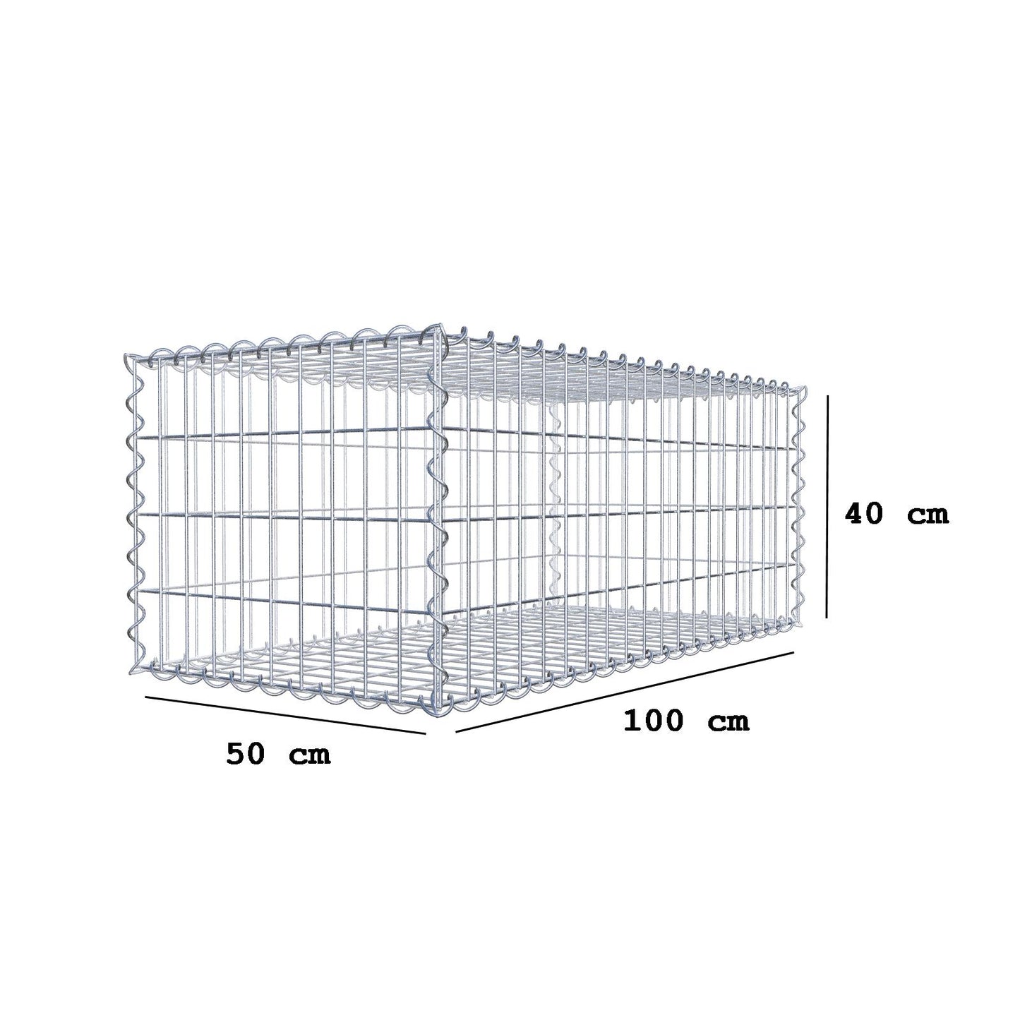 Schanskorf 100 cm x 40 cm x 50 cm (L x H x D), maaswijdte 5 cm x 10 cm, spiraalvormig