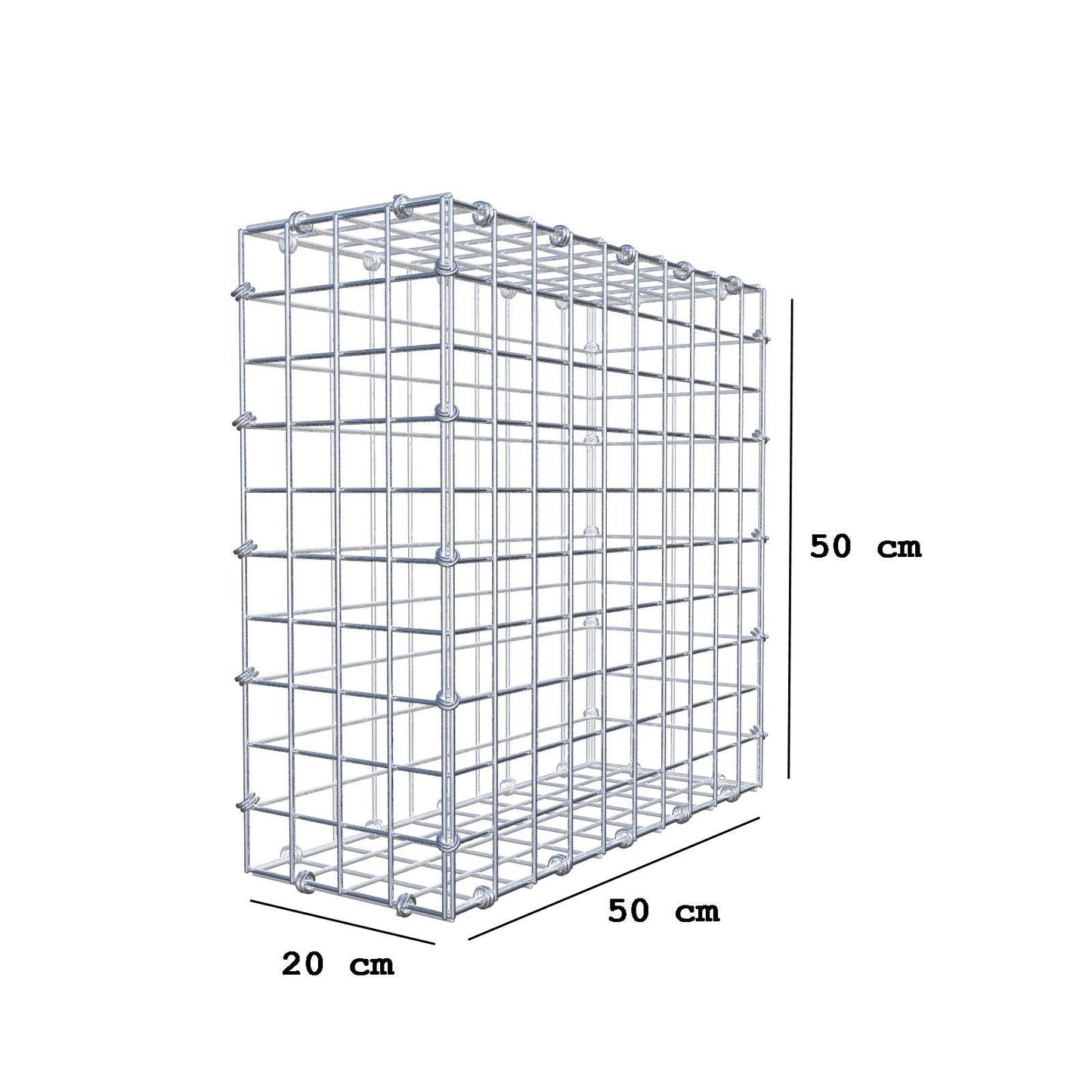Gabbione 50 cm x 50 cm x 20 cm (L x H x P), maglia 5 x 5 cm, anello a spirale