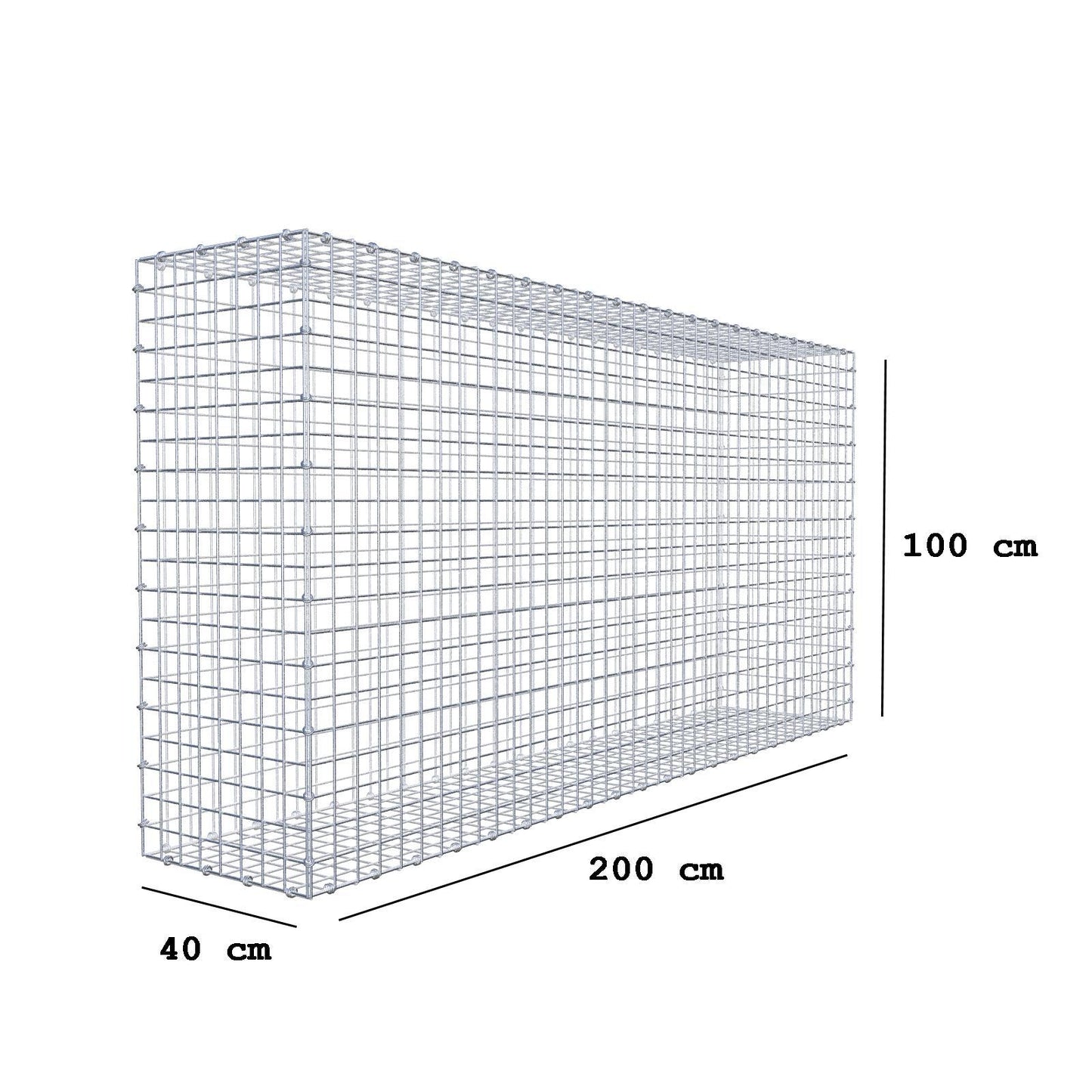 Gabion 200 cm x 100 cm x 40 cm (L x H x D), maskestørrelse 5 x 5 cm, spiralring