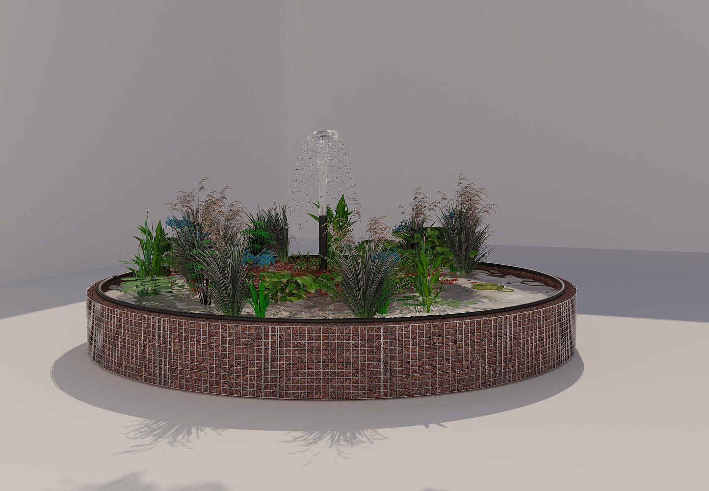 Estanque elevado de gaviones redondo, diámetro exterior 442 cm, altura 50 cm, luz de malla 5 x 5 cm, espesor de pared 15 cm
