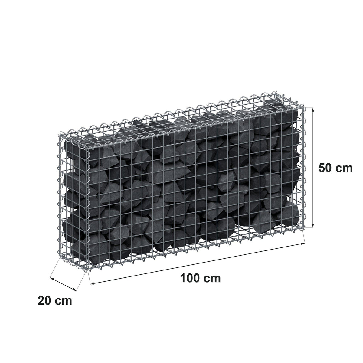 Gabion 100 cm x 50 cm x 20 cm (L x H x D), mesh size 5 cm x 5 cm, spiral