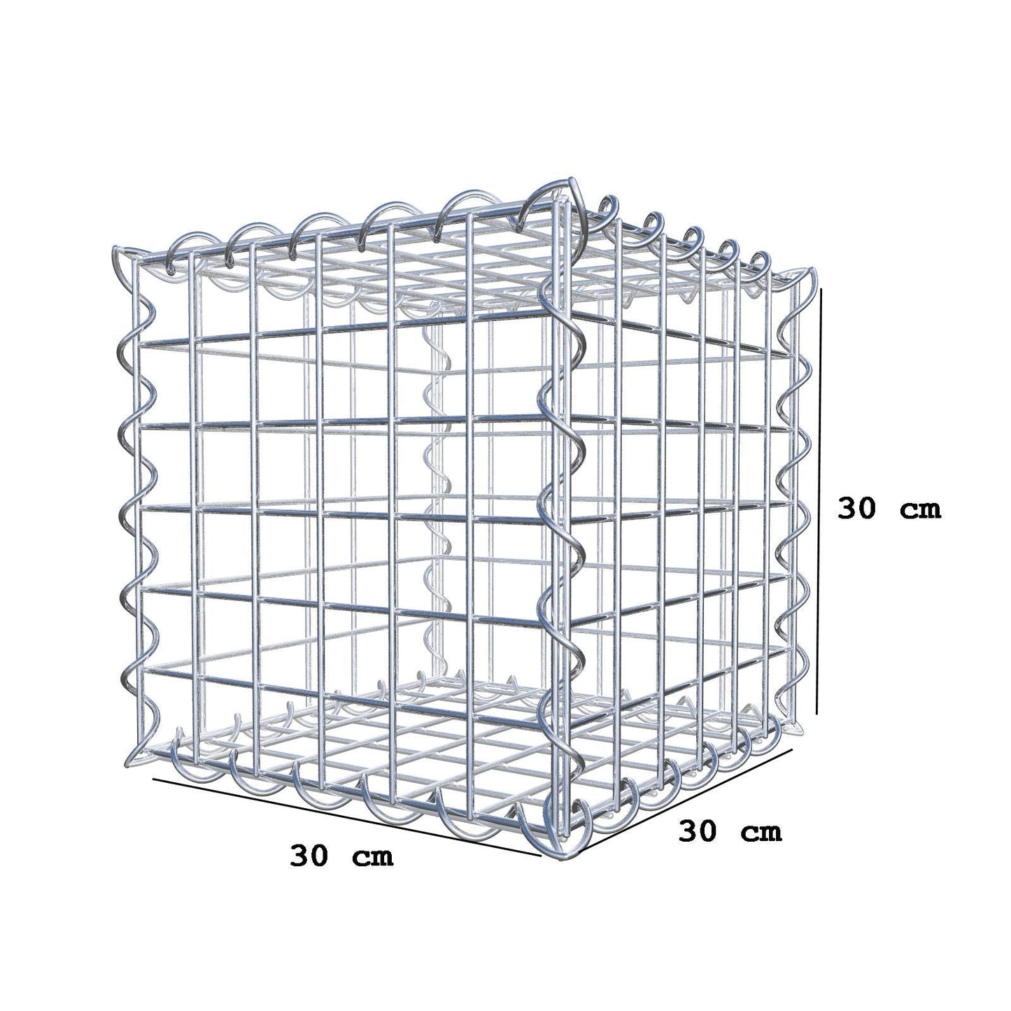 Gabião 30 cm x 30 cm x 30 cm (C x A x P), malhagem 5 cm x 5 cm, espiral