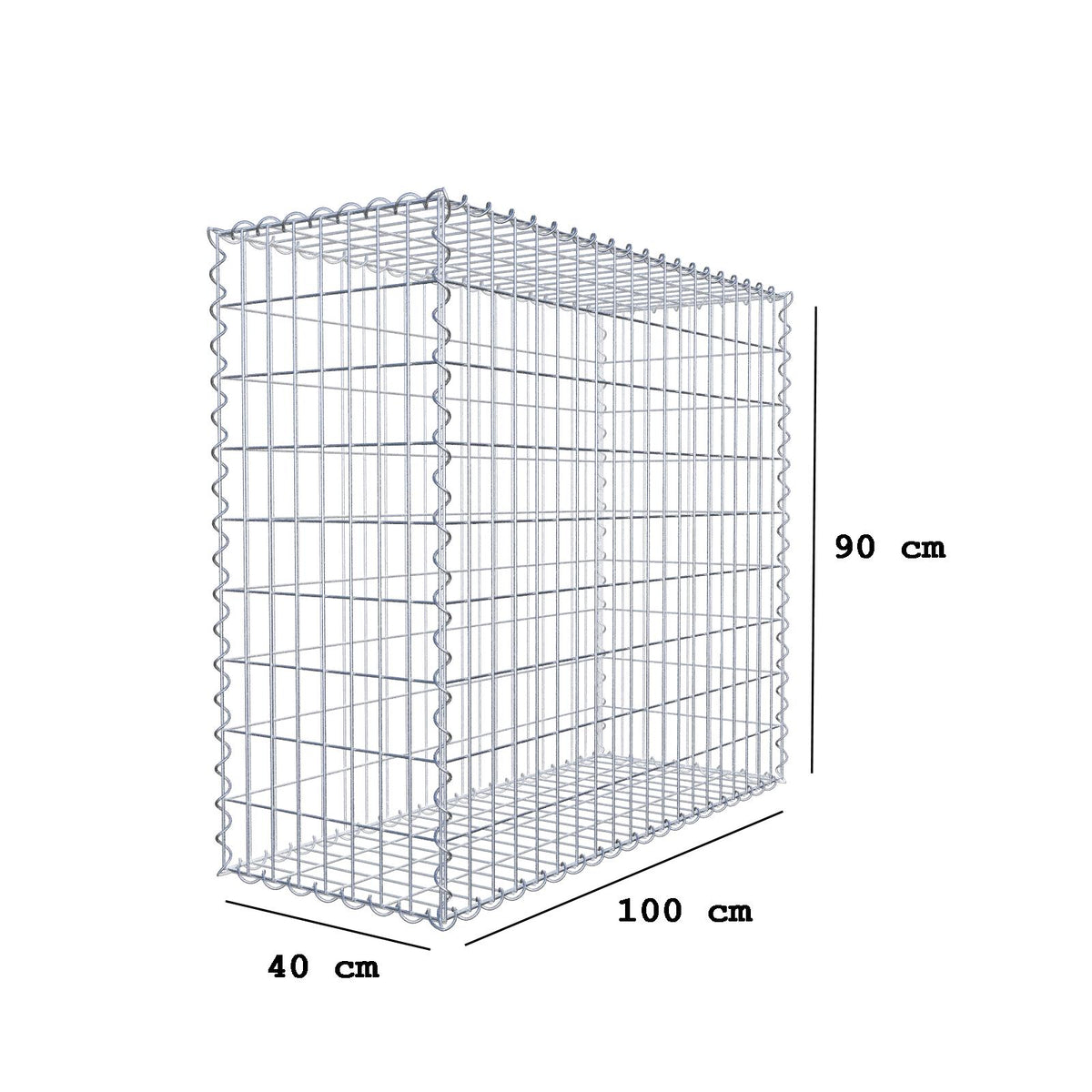 Gabione 100 cm x 90 cm x 40 cm (L x H x T), Maschenweite 5 cm x 10 cm, Spirale