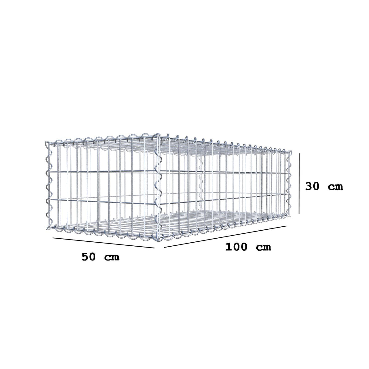 Gabion 100 cm x 30 cm x 50 cm (L x H x P), mailles 5 cm x 10 cm, spirale