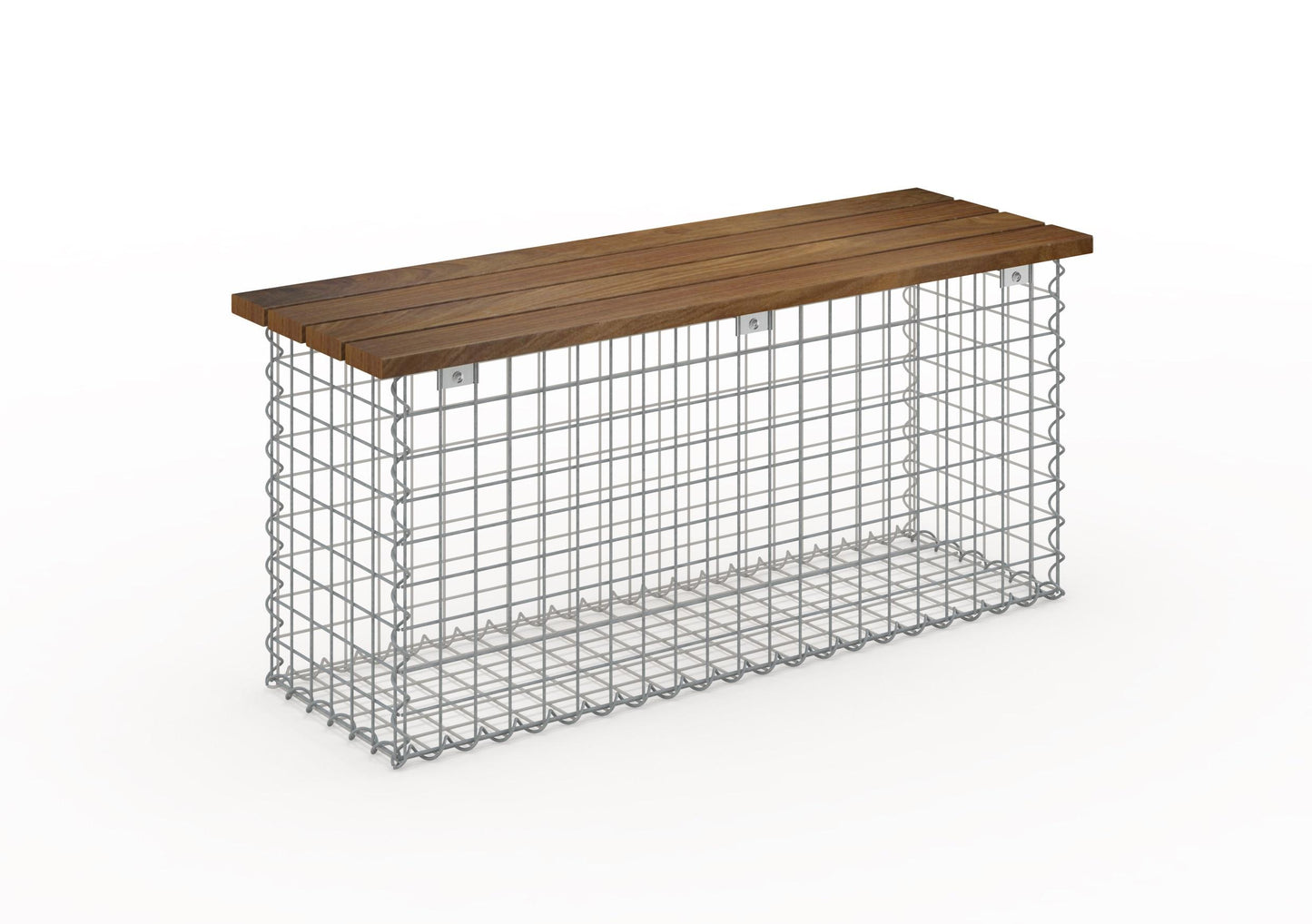 Panchina in gabbioni con legno di Cumaru, 105 x 50 x 30 cm (L x H x P), zincata, MW 5 x 5 cm, con chiusura a spirale