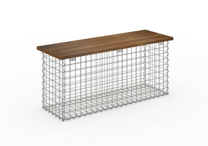 Panchina in gabbioni con legno di Cumaru, 105 x 50 x 30 cm (L x H x P), zincata, MW 5 x 5 cm, con chiusura a spirale