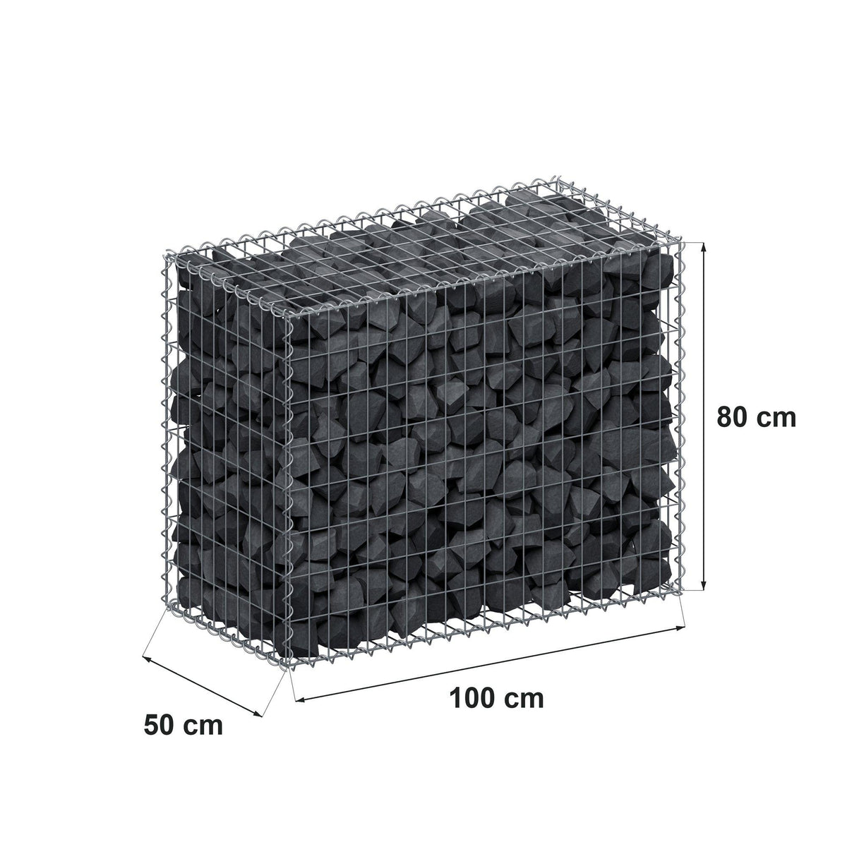 Gabion 100 cm x 80 cm x 50 cm (L x H x D), mesh size 5 cm x 10 cm, spiral