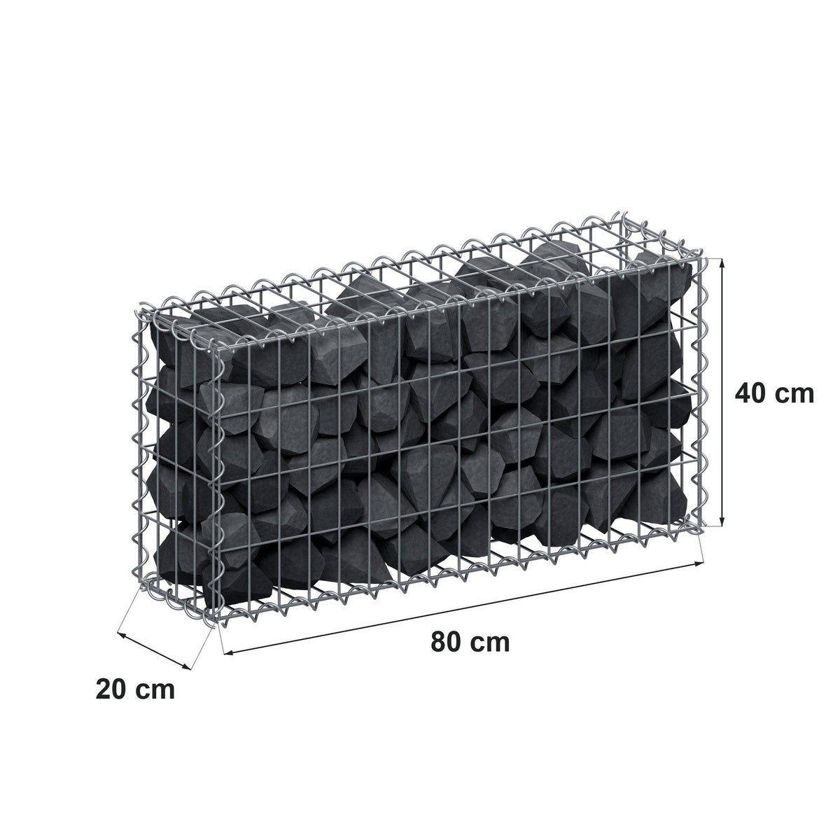 Gabion 80 cm x 40 cm x 20 cm (L x H x D), mesh size 5 cm x 10 cm, spiral