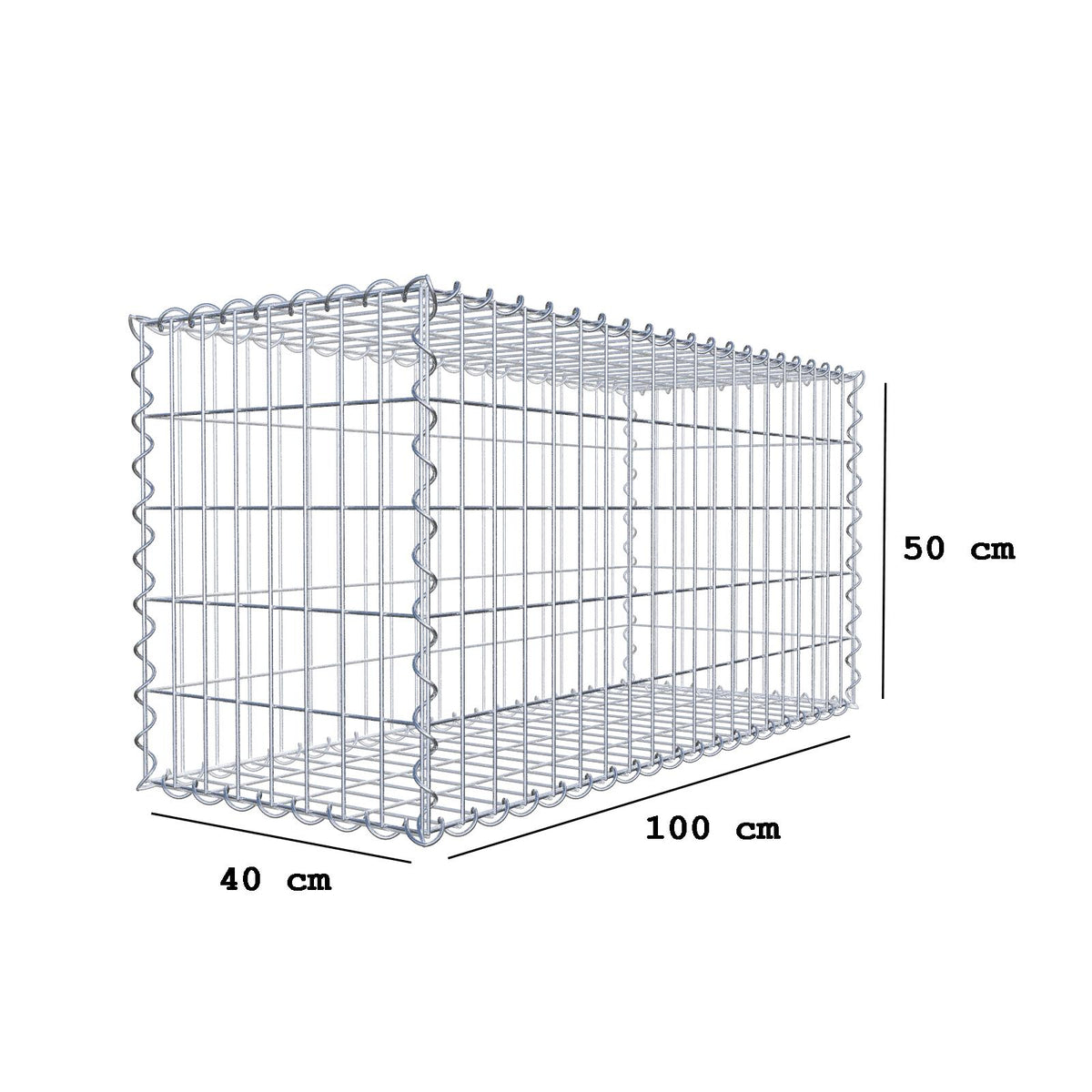 Schanskorf 100 cm x 50 cm x 40 cm (L x H x D), maaswijdte 5 cm x 10 cm, spiraalvormig