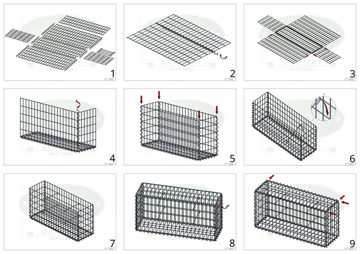 Gabion 100 cm x 60 cm x 30 cm (L x H x P), mailles 5 cm x 10 cm, spirale