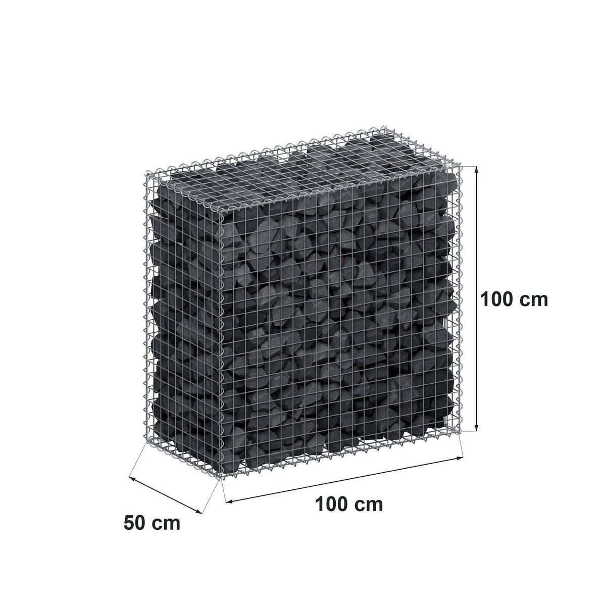 Gabion 100 cm x 100 cm x 50 cm (L x H x D), maskestørrelse 5 cm x 5 cm, spiral