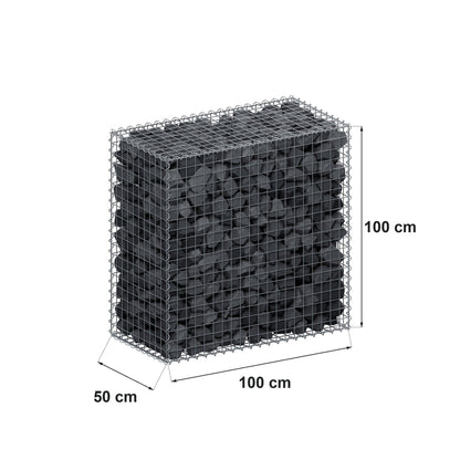 Gabion 100 cm x 100 cm x 50 cm (L x H x D), maskestørrelse 5 cm x 5 cm, spiral