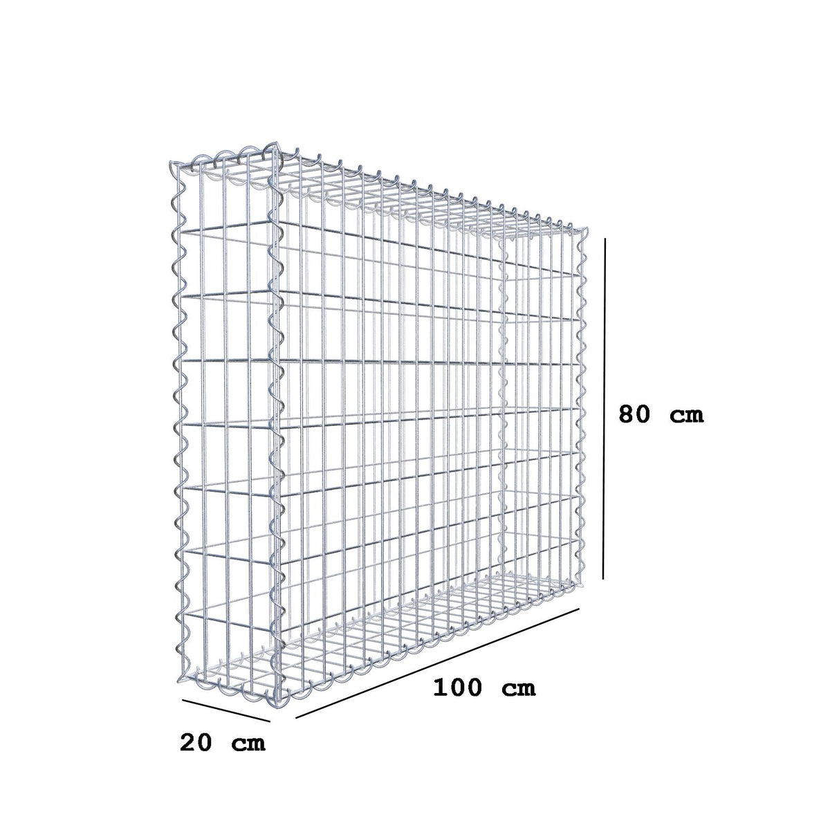 Gabion 100 cm x 80 cm x 20 cm (L x H x D), maskestørrelse 5 cm x 10 cm, spiral