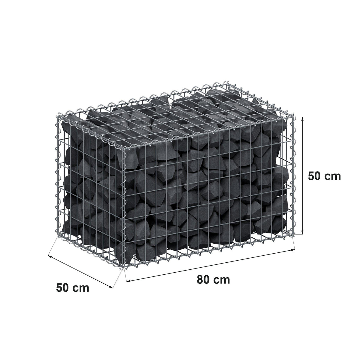Gabion 80 cm x 50 cm x 50 cm (L x H x D), maskstorlek 5 cm x 10 cm, spiral
