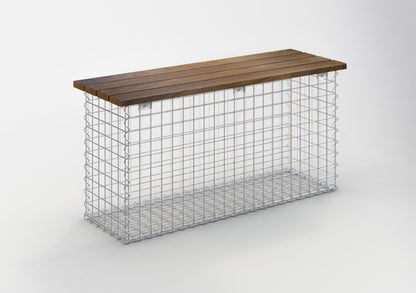Panchina in gabbioni con legno di Cumaru, 105 x 50 x 30 cm (L x H x P), zincata, MW 5 x 5 cm, con chiusura a spirale