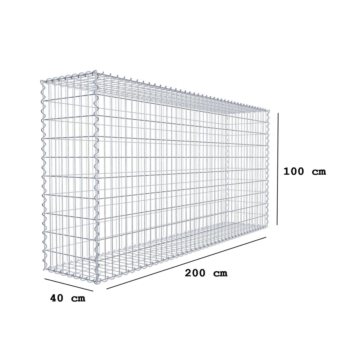 Gabbione 200 cm x 100 cm x 40 cm (L x H x P), maglia 5 cm x 10 cm, spirale