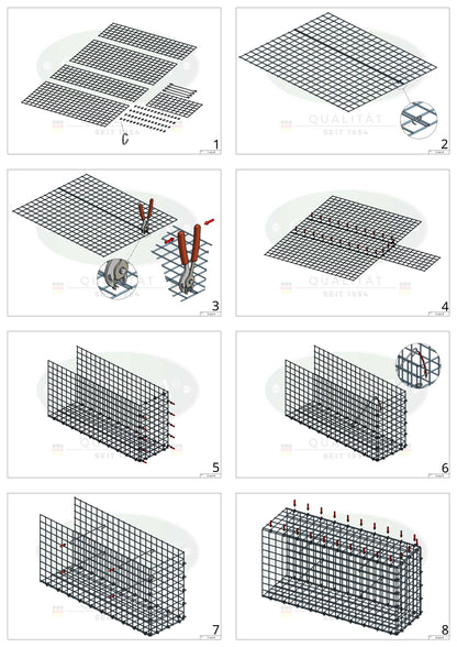 Typ 2 påbyggnadsgabion 100 cm x 70 cm x 20 cm (L x H x D), maskstorlek 5 cm x 5 cm, C-ring