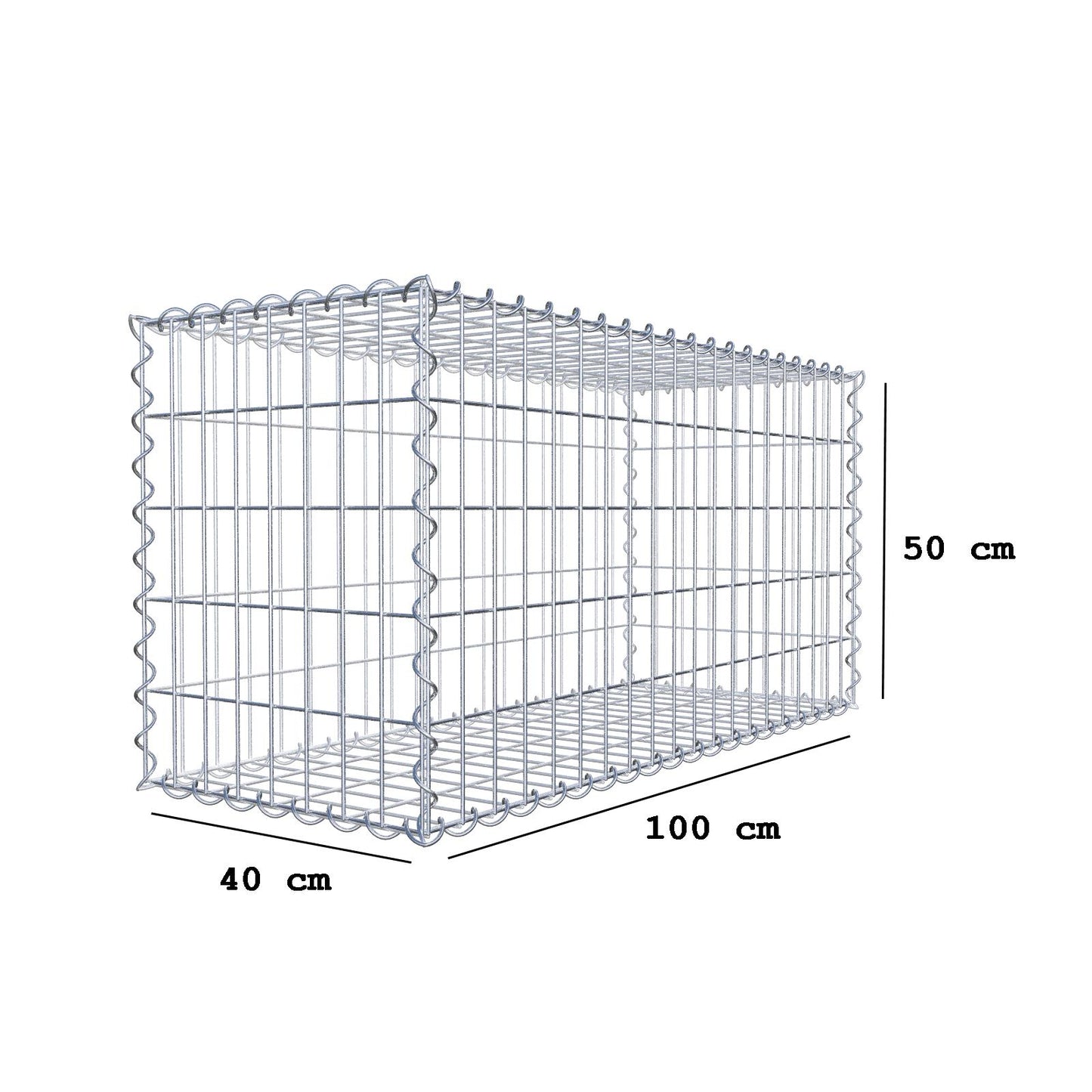 Gabbione 100 cm x 50 cm x 40 cm (L x H x P), maglia 5 cm x 10 cm, spirale