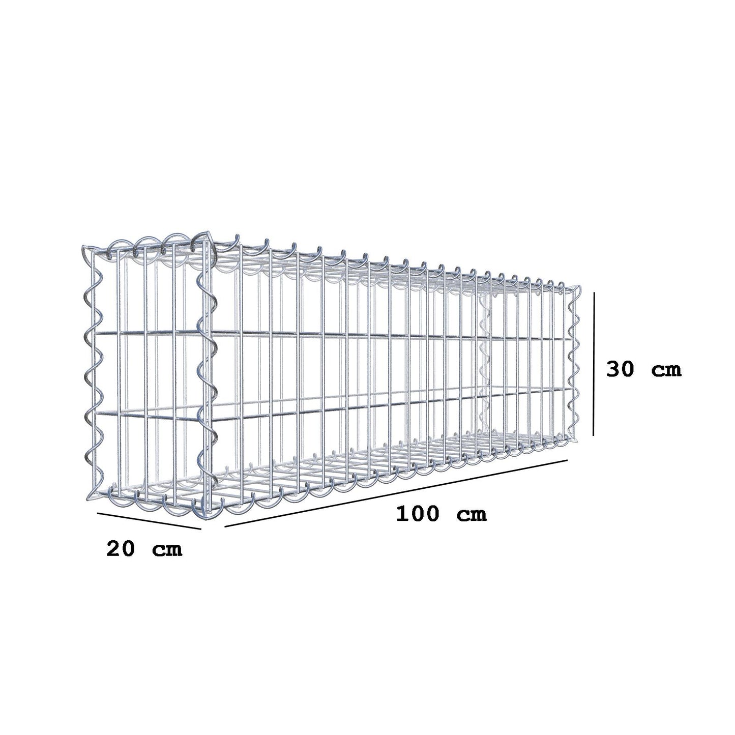 2er Set Gabionen 100 cm x 30 cm x 20 cm (L x H x T), Maschenweite 5 x 10 cm, Spirale