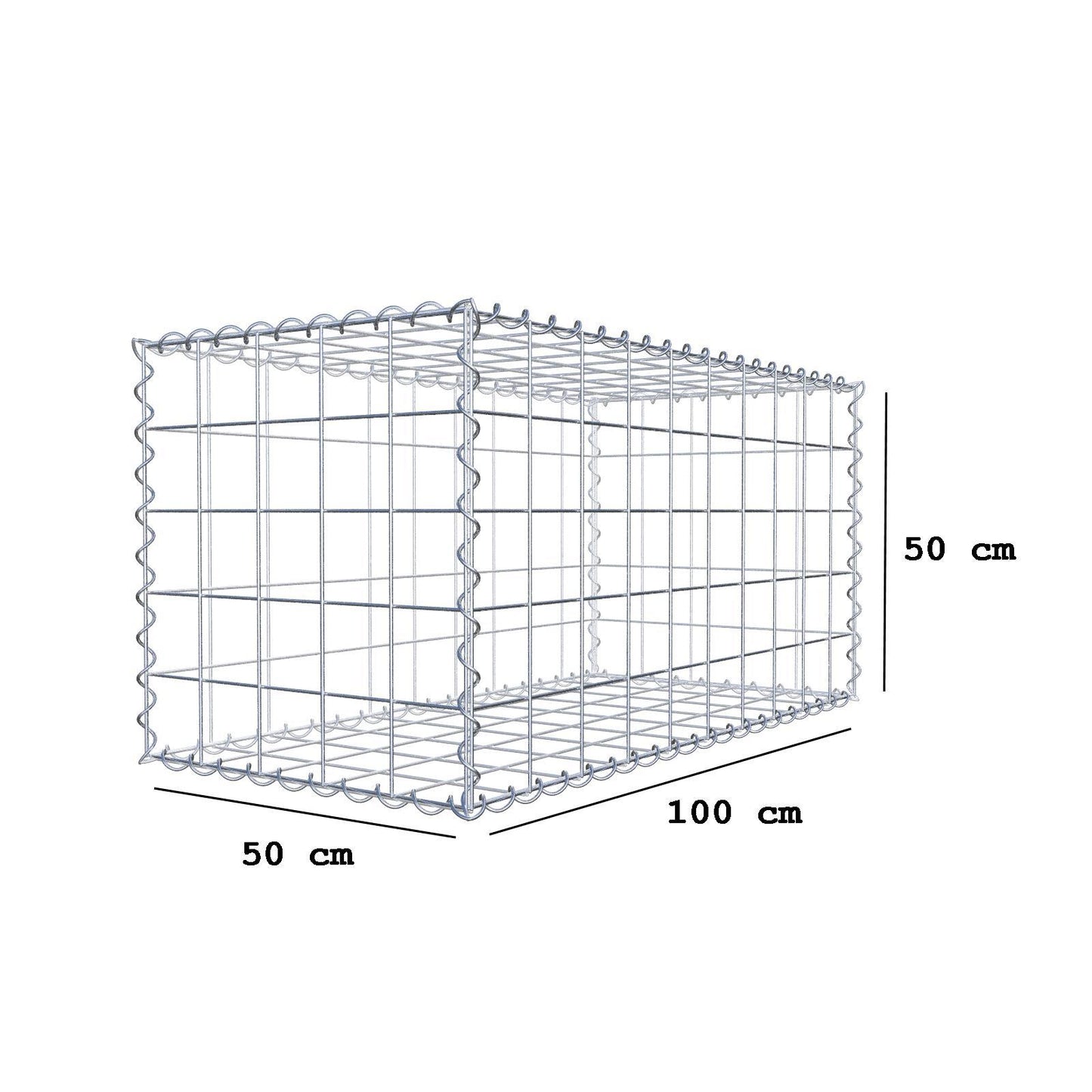 Juego de 2 gaviones de 100 cm x 50 cm x 50 cm (largo x alto x fondo), malla de 10 x 10 cm, en espiral