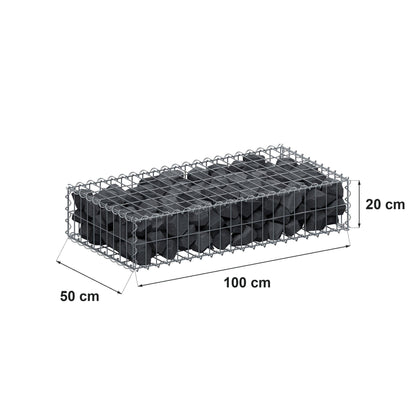 Gabião 100 cm x 20 cm x 50 cm (C x A x P), malhagem 5 cm x 10 cm, espiral