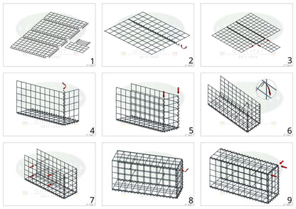 Grown-on gabion type 2 100 cm x 90 cm x 20 cm (L x H x D), mesh size 10 cm x 10 cm, spiral