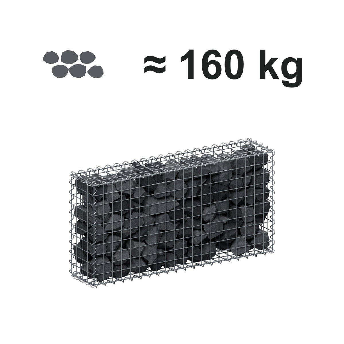 Gabion 100 cm x 50 cm x 20 cm (L x H x D), mesh size 5 cm x 5 cm, spiral