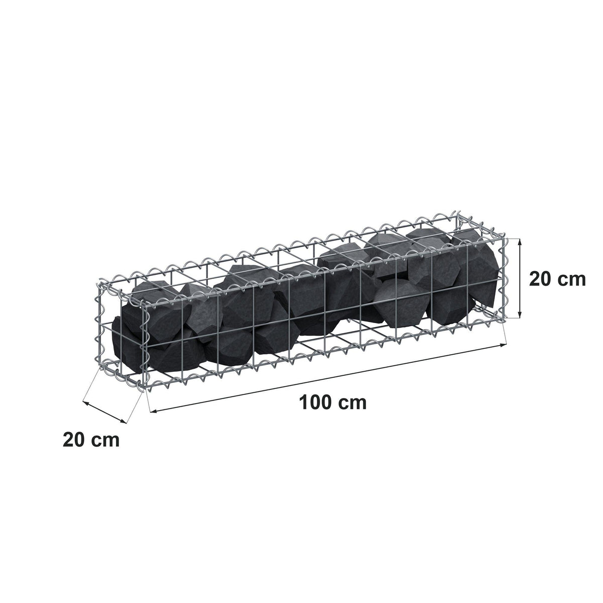 Gabião 100 cm x 20 cm x 20 cm (C x A x P), malhagem 10 cm x 10 cm, espiral